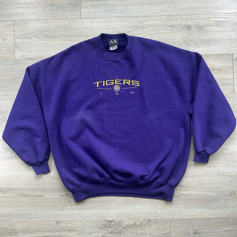 Vintage LSU Tigers Sweatshirt A|S Sports 2XL Purple Embroidered Crewneck 90s‎